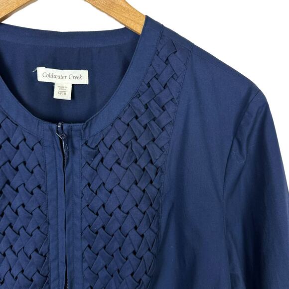 Coldwater Creek NWT Navy Blue Weave Pattern Unique Artistry Zip Up Summer Jacket - Picture 4 of 9